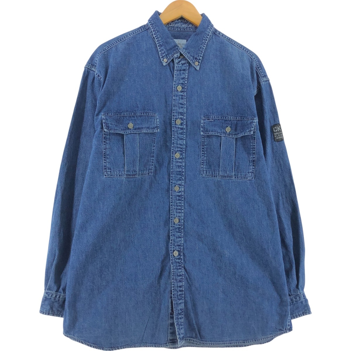 古着 90~00年代 カルバンクライン Calvin klein JEANS 長袖 ボタンダウンデニムシャツ メンズL相当/eaa536530