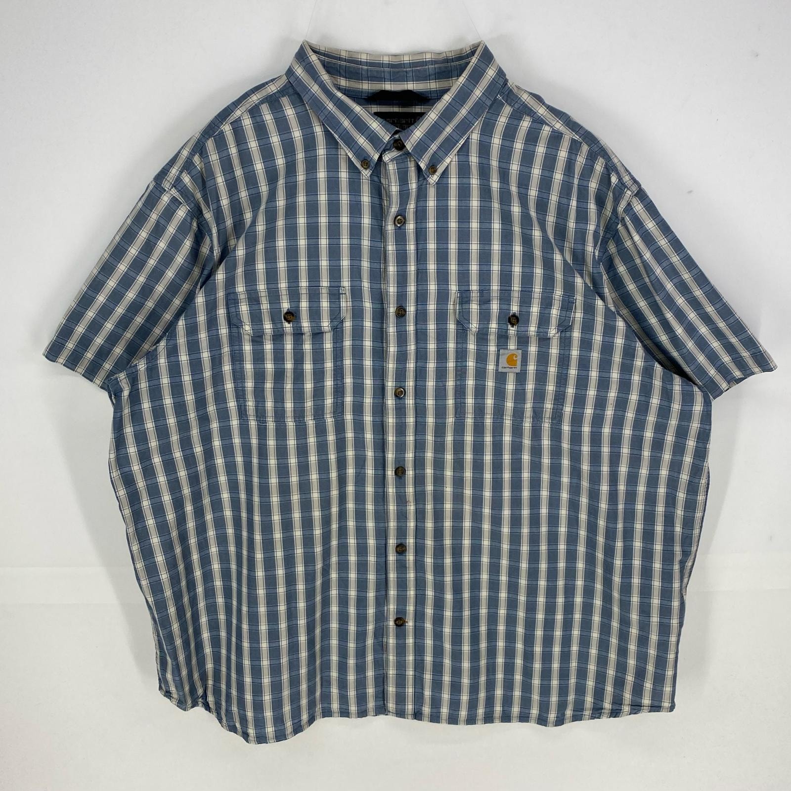古着 カーハート Carhartt 半袖シャツ ボタンダウン ワーク ワンポイント ショートスリーブ 3XL  ブルー系 チェック メンズ