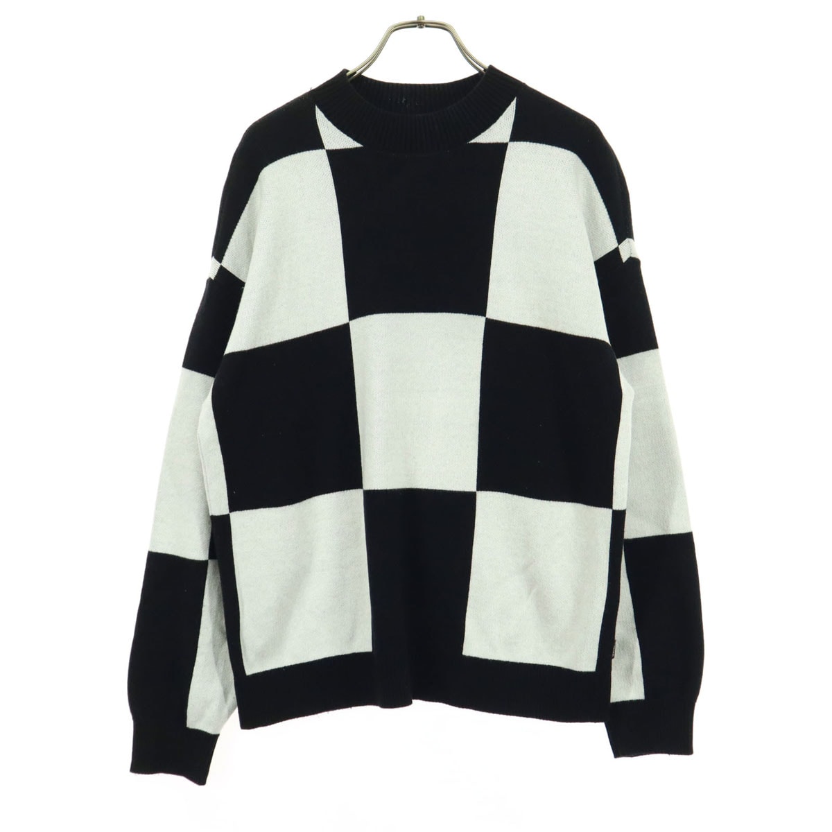 VANS バンズ コットン バイカラー チェッカー柄 長袖 ハイネック ニット XS ブラック
