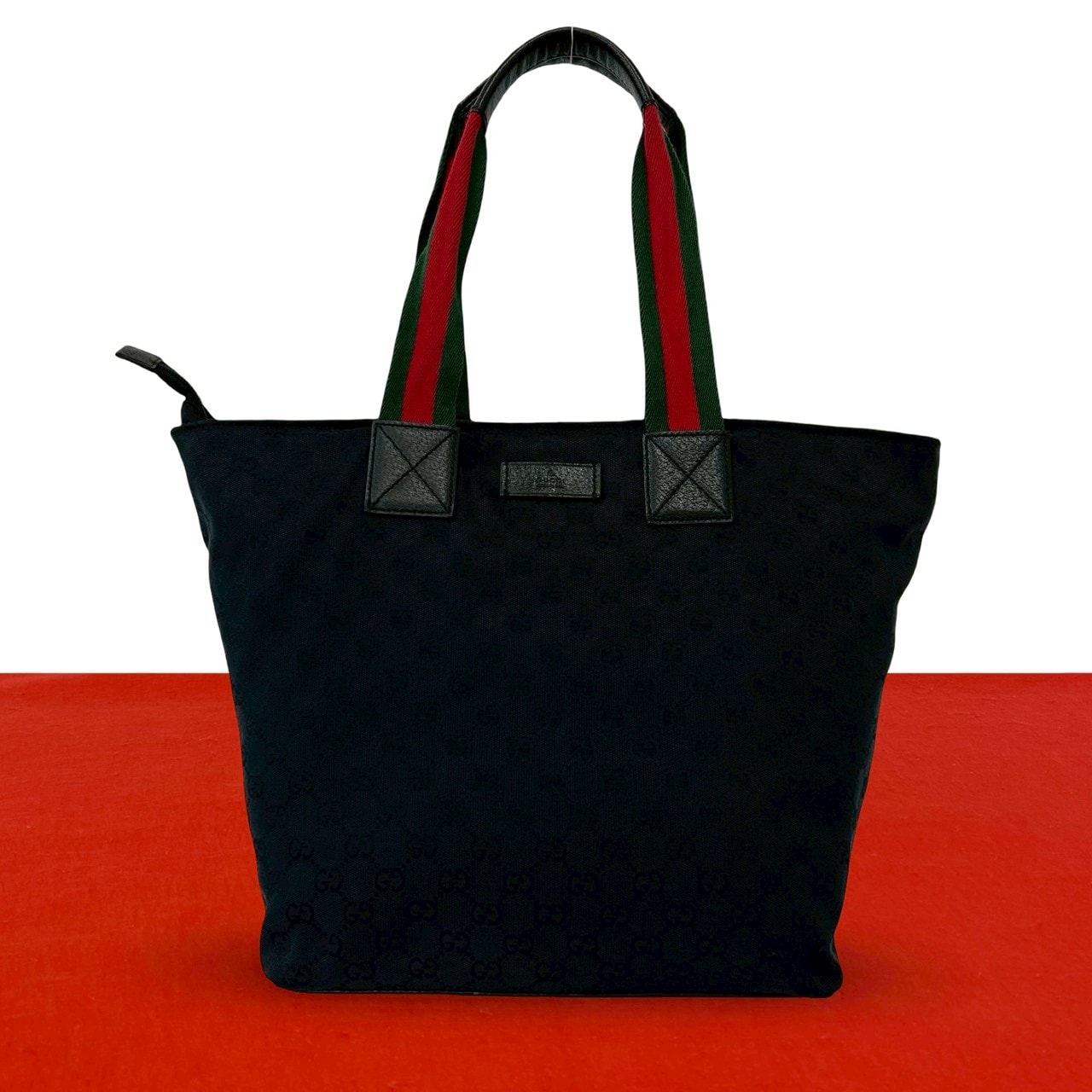 GUCCI グッチ シェリーライン キャンバス レザー トートバッグ ブラック
 62149