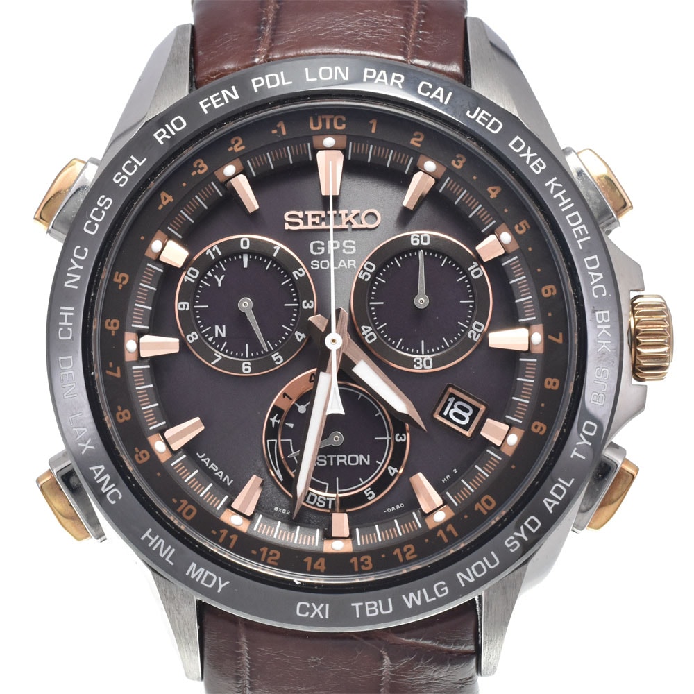 セイコー SEIKO 8X82-0AB0-1 アストロン ブラウン ソーラー GPS衛星電波 メンズ 良品 腕時計 I#147759