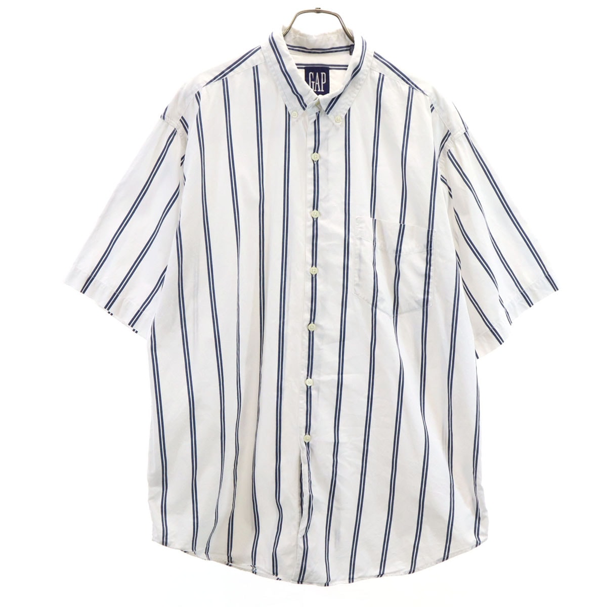 GAP ギャップ 90s オールド ストライプ柄 半袖 ボタンダウンシャツ L ホワイト