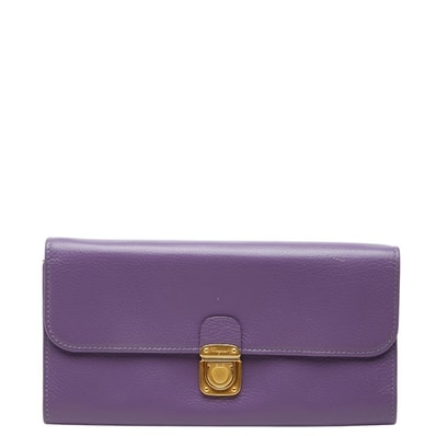 サルヴァトーレフェラガモ ガンチーニ 長財布 JP-22 A038 パープル ゴールド レザー レディース Salvatore Ferragamo 【中古】