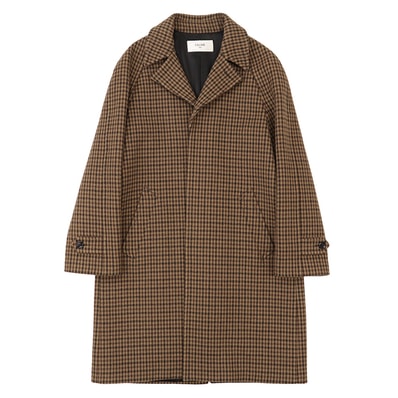 【極美品】CELINE セリーヌ チェスターコート サイズ 48 メンズ ガンクラブチェック ウールメルトン 3B シグネチャー ロゴボタン ロング丈 アウター ブラウン 茶色 イタリア製