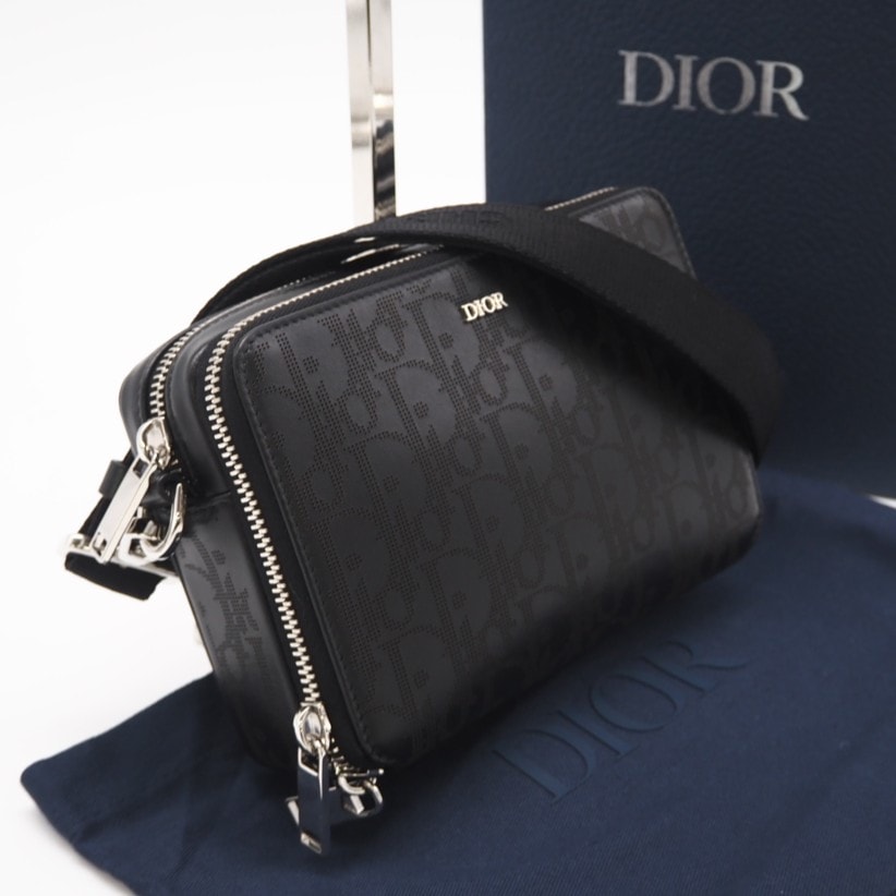 極美品 Dior ディオール オブリークギャラクシー レザー ショルダーバッグ 2ESBC119VPD ショルダーバッグ ブラック レザー レディース