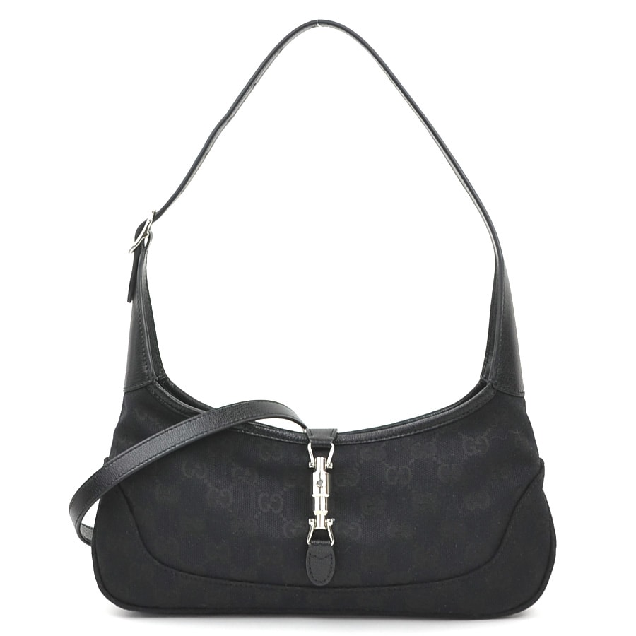 グッチ GUCCI ハンドバッグ ジャッキー スリム ミディアム GGキャンバス/レザー ブラック レディース 863137【中古】 90298k