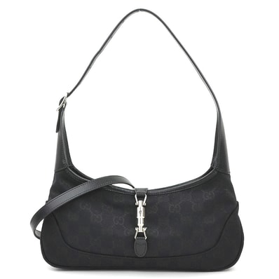 グッチ GUCCI ハンドバッグ ジャッキー スリム ミディアム GGキャンバス/レザー ブラック レディース 863137【中古】 90298k
