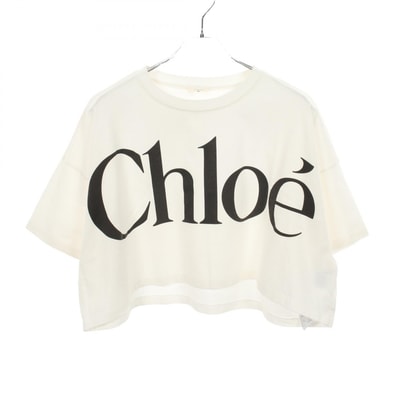 クロエ Chloe ロゴプリント クロップド 半袖Tシャツ 衣料品 トップス コットン レディース ホワイト系 / ブラック系 【中古】