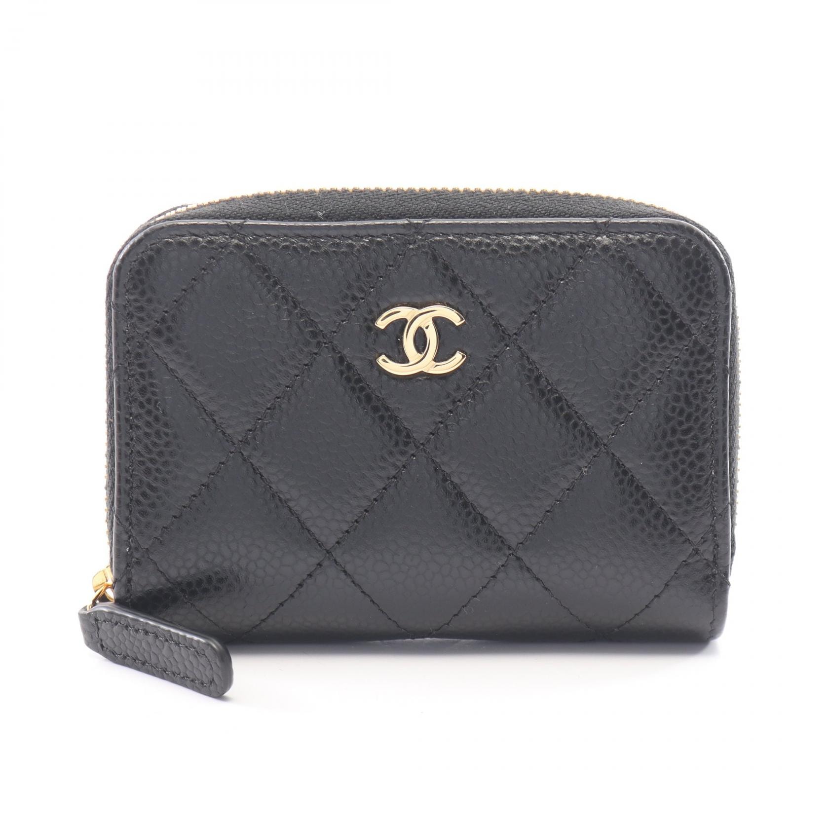 シャネル CHANEL クラシック ジップ コインパース マトラッセ コインケース 財布 キャビアスキン(グレインドカーフ) レディース ブラック系 AP0216 【中古】