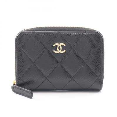 シャネル CHANEL クラシック ジップ コインパース マトラッセ コインケース 財布 キャビアスキン(グレインドカーフ) レディース ブラック系 AP0216 【中古】