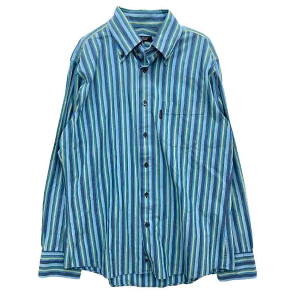BURBERRY BLACK LABEL バーバリーブラックレーベル 長袖シャツ ボタンダウン ストライプ 長袖シャツ ブルー系 グリーン系 3【中古】