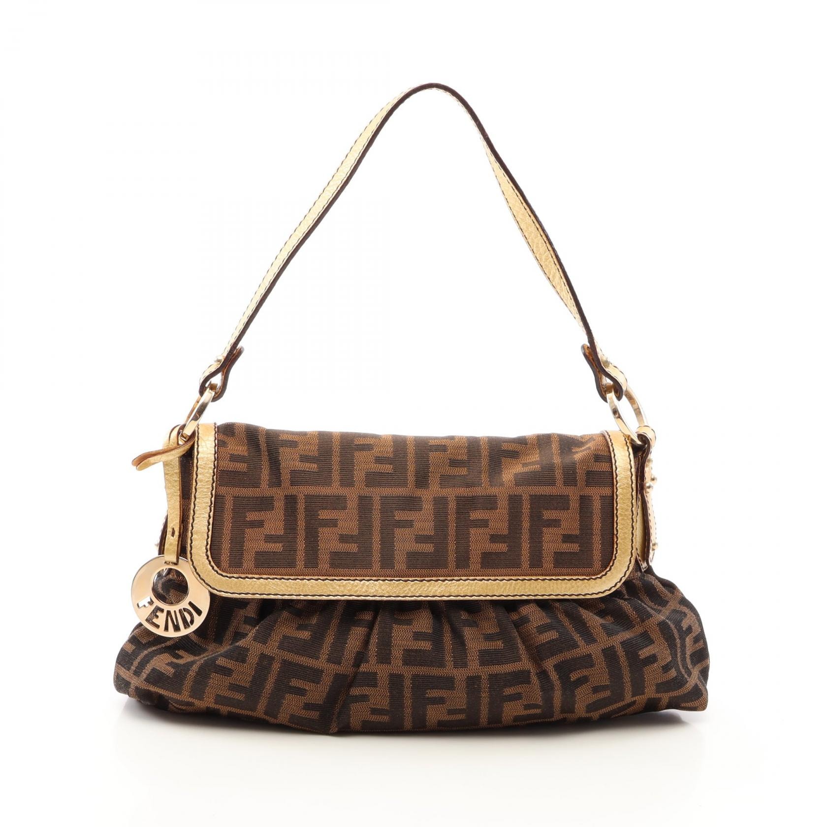 フェンディ FENDI ズッカ ショルダーバッグ バッグ キャンバス レザー レディース ブラウン系 / ゴールド系 【中古】