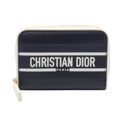 ディオール Dior VIBE ヴァイブ ラウンド財布 財布 レザー レディース ネイビー系 / ホワイト系 【中古】