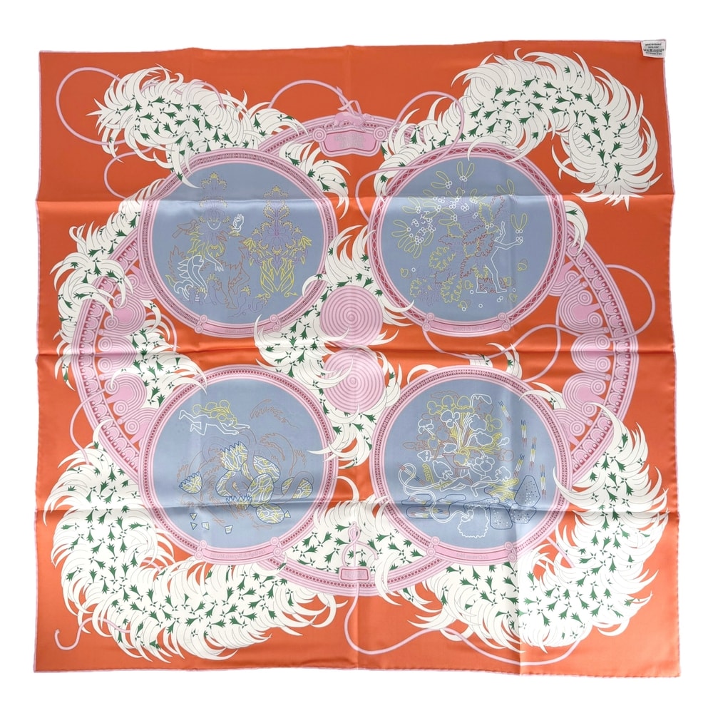 A (未使用に近い)】HERMES エルメス スカーフ カレ90 刺繍が織りなす