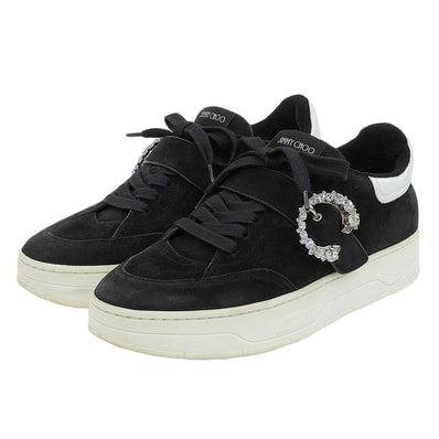 ジミーチュウ OSAKA LACE UP XYT ビジューバックル スエードレザー スニーカー シューズ メンズ ブラック 39 39