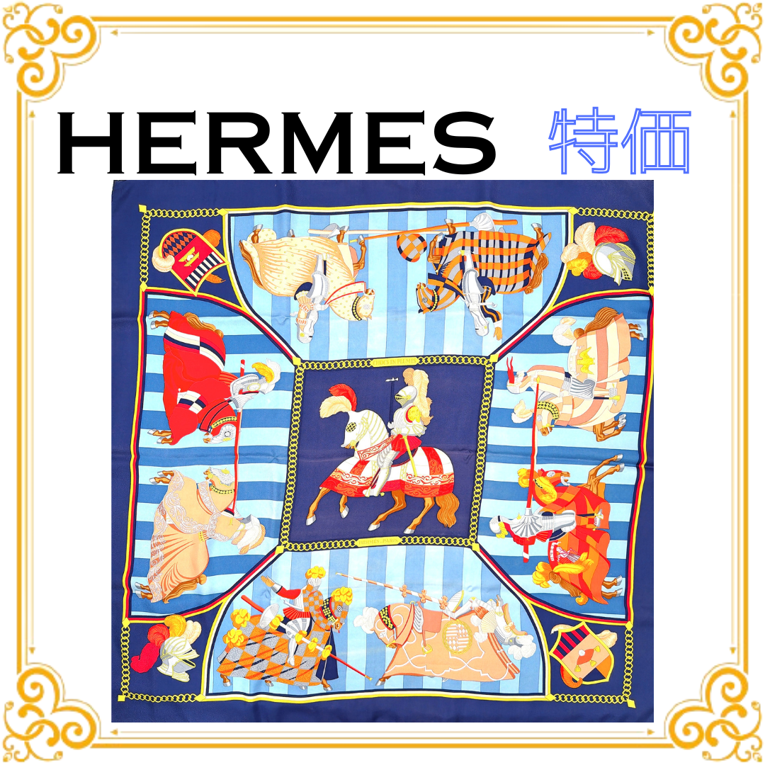 HERME エルメス カレ90 CHOCS EN PLUMES 羽飾りの激突 レディース スカーフ ストール ショール 大判 ネイビー シルク マルチカラー