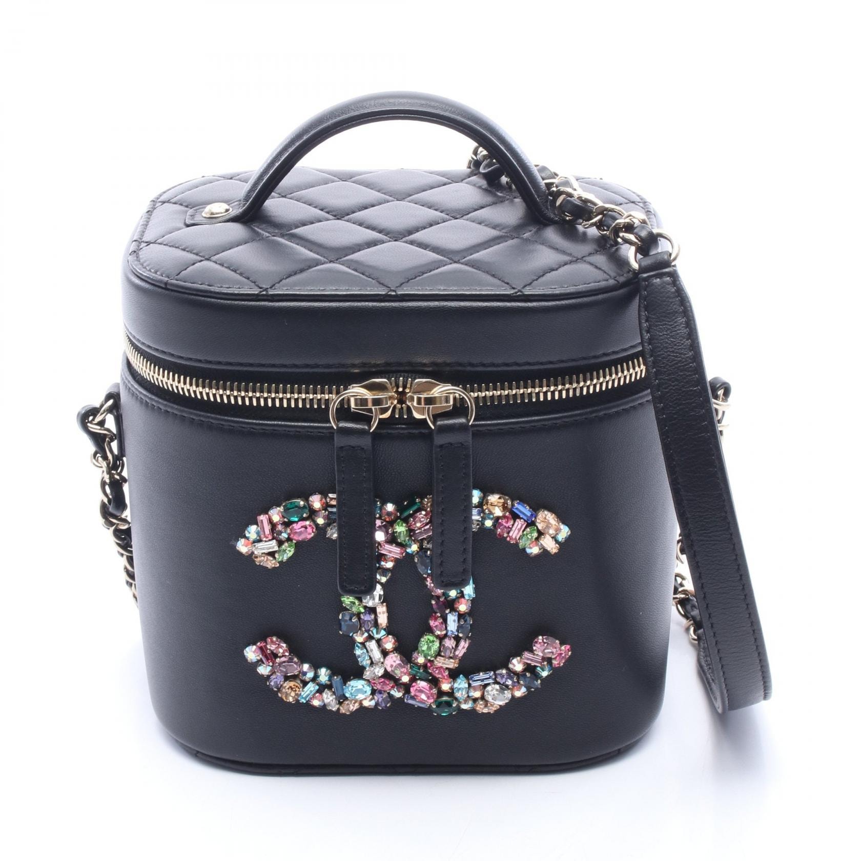 シャネル CHANEL クリスタルマニア マトラッセ ココマーク バニティ 2WAY ショルダーバッグ バッグ ラムスキン(羊革) レディース ブラック系 AS2322 【中古】