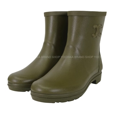 【渋谷並木橋店】2025年春夏 CELINE セリーヌ ブーツ レイン ミドルカット トリオンフ ロゴ カーキ ラバー 22cm(36) 36011 700/C.15KH 新品同様【中古】