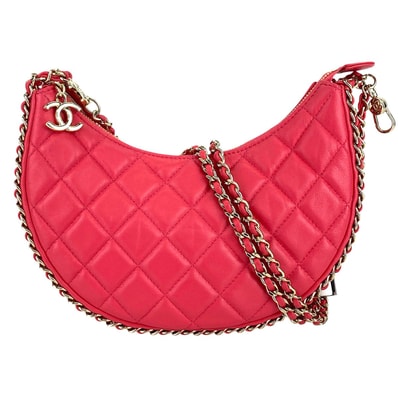 CHANEL シャネル スモールホーボー マトラッセ ハーフムーン ショルダーバッグ AS3917 ラムスキン ピンク フューシャピンク ゴールド金具 レディース【中古】