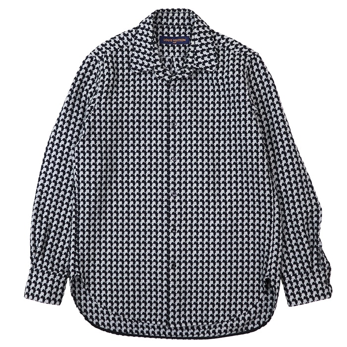 【極美品】LOUIS VUITTON ルイ・ヴィトン 長袖シャツ サイズ XS メンズ 2019AW ハウンドトゥース 千鳥格子柄 メタリックヤーン トップス シルバー ブラック 黒 銀色 イタリア製