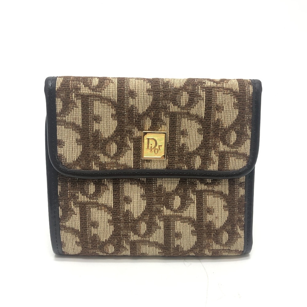 ディオール Dior トロッター柄 短財布 ミニウォレット ヴィンテージ 3つ折り財布 キャンバス ブラウン