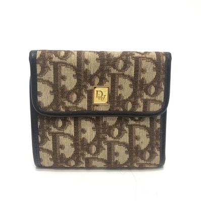 ディオール Dior トロッター柄 短財布 ミニウォレット ヴィンテージ 3つ折り財布 キャンバス ブラウン