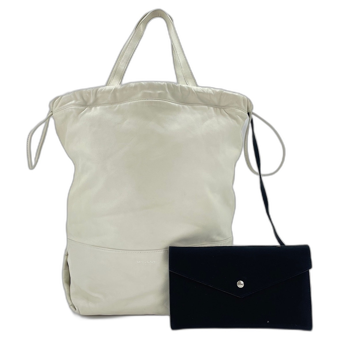 イヴ・サンローラン YSL ドローストリング トートバッグ レザー【中古】