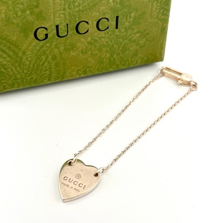 グッチ GUCCI ブレスレット トレードマーク ハート Ag925 シルバー 223513 #16 ロゴ プレート 【鑑定済み】正規品