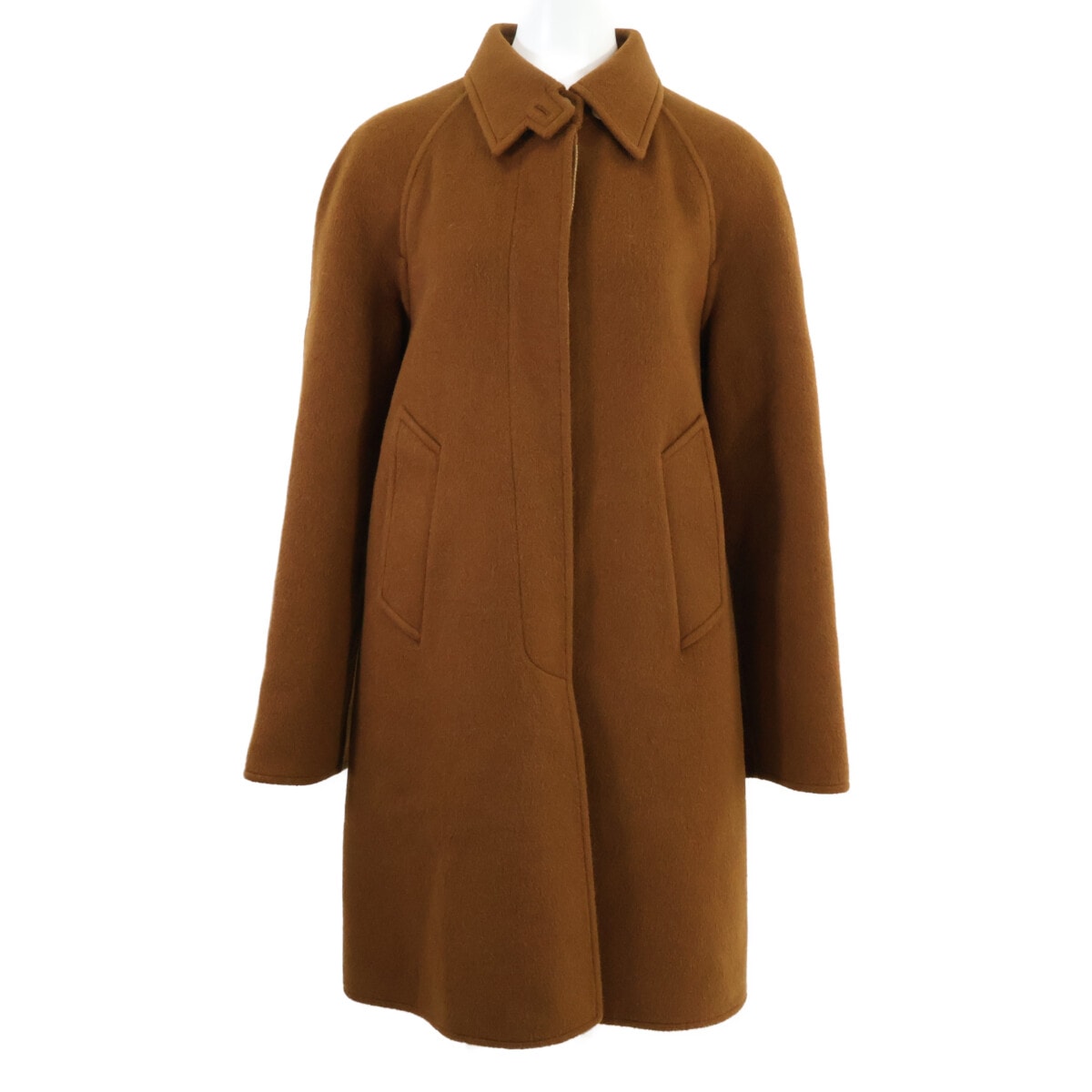 エルメス ルメール期 キャメル100 水牛ボタン Hロゴライニング 比翼ステンカラー 38