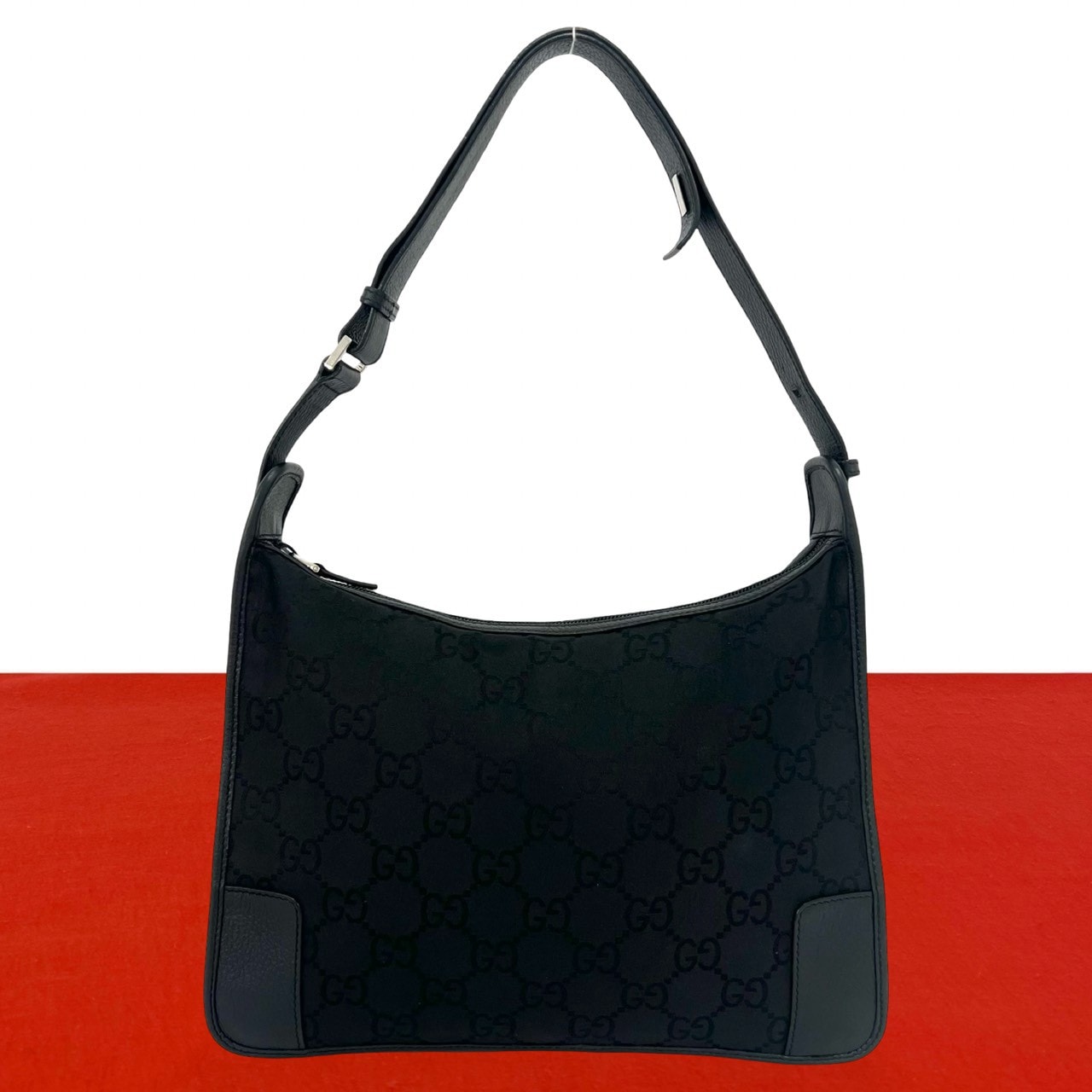 GUCCI グッチ GG ロゴ 柄 キャンバス レザー ショルダーバッグ ブラック
 246-3