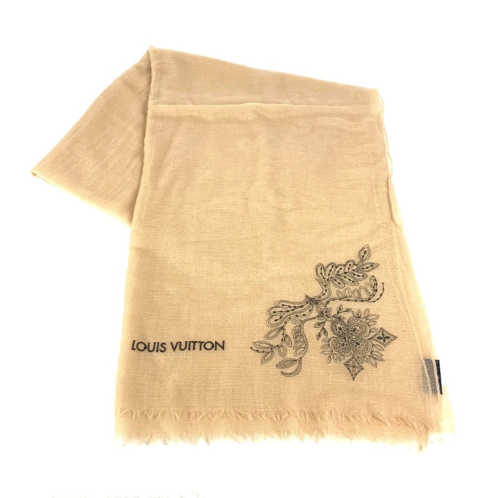 ルイヴィトン LOUIS VUITTON フリンジ ロゴ M70836 大判 ストール マフラー ショール カシミヤ ベージュ