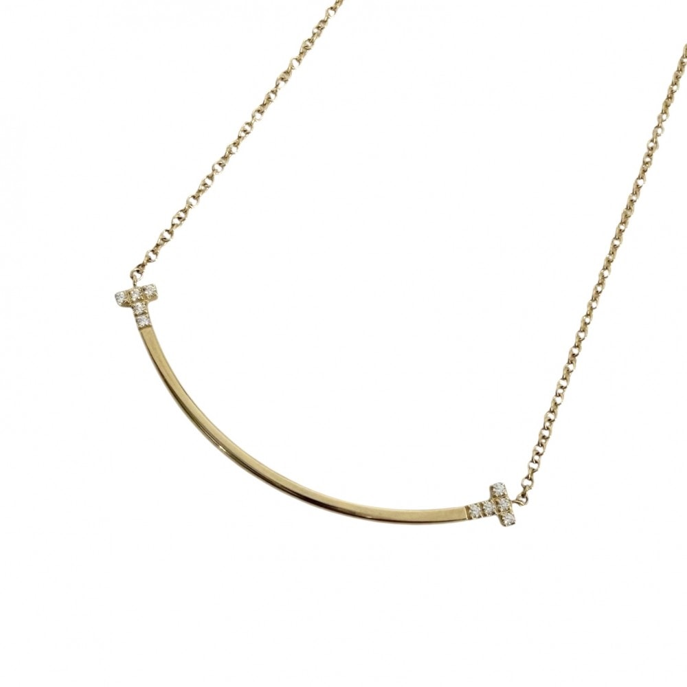 TIFFANY&Co. ティファニー ネックレス Tスマイル スモール ペンダント ジュエリー アクセサリー アジャスター付き 18金YG Au750 K18イエローゴールド ダイヤモンド0.03ct レディース 約2.8g 美品【中古品】