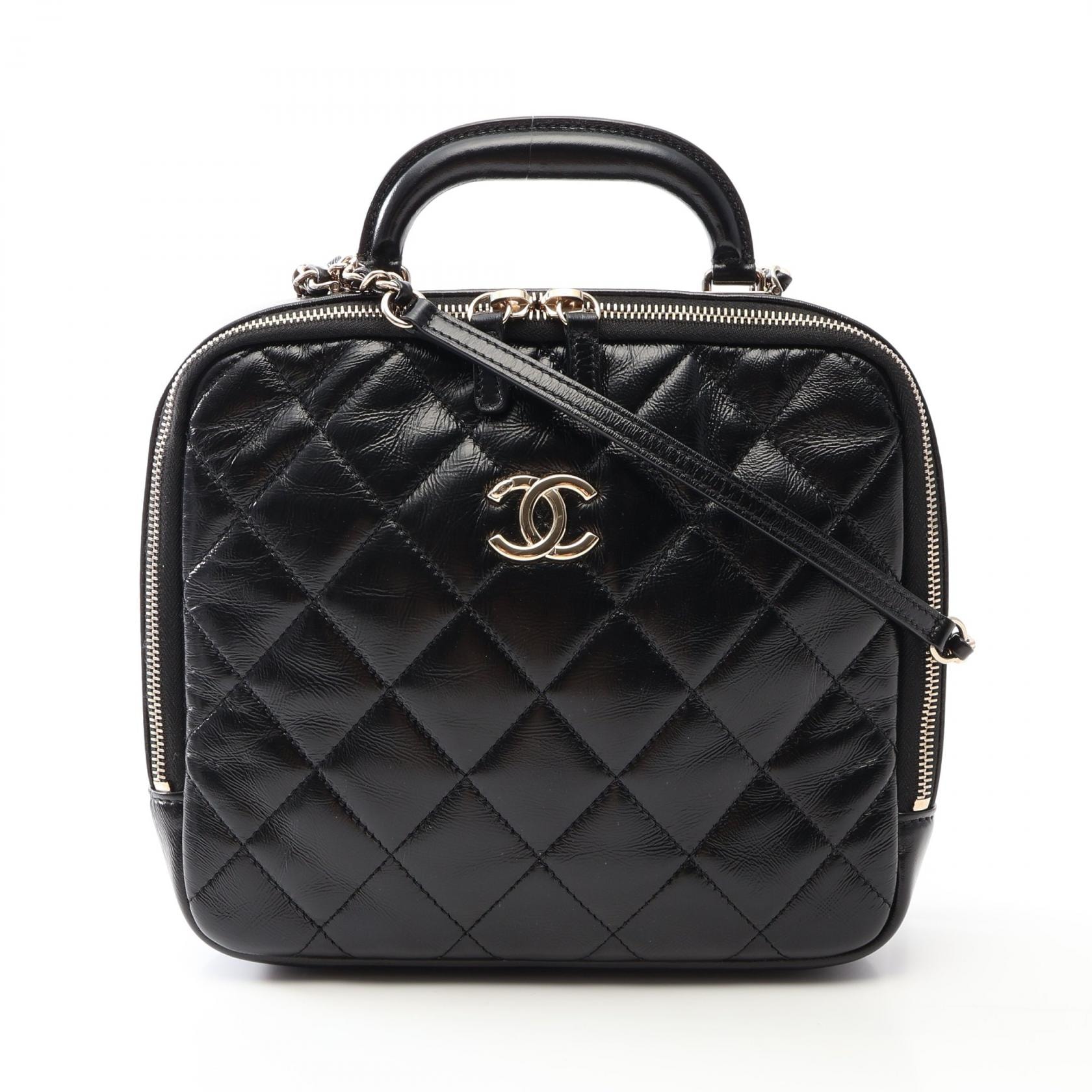 シャネル CHANEL マトラッセ トップハンドル 2WAY ショルダーバッグ バッグ レザー レディース ブラック系 【中古】