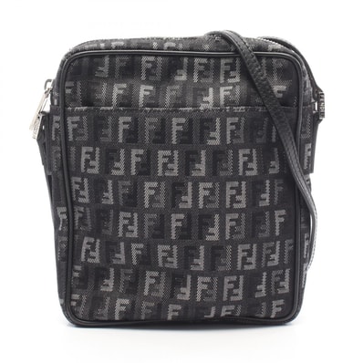 フェンディ FENDI ズッキーノ ショルダーバッグ バッグ キャンバス レザー レディース ブラック系 / グレー系 【中古】