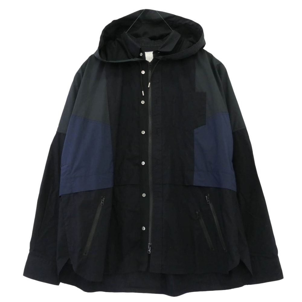 Sacai サカイ ジャケット 21AW 21-02582M Cotton Poplin Shirt コットン ポプリン シャツ ジップ パーカー ジャケット ブラック系 4【中古】