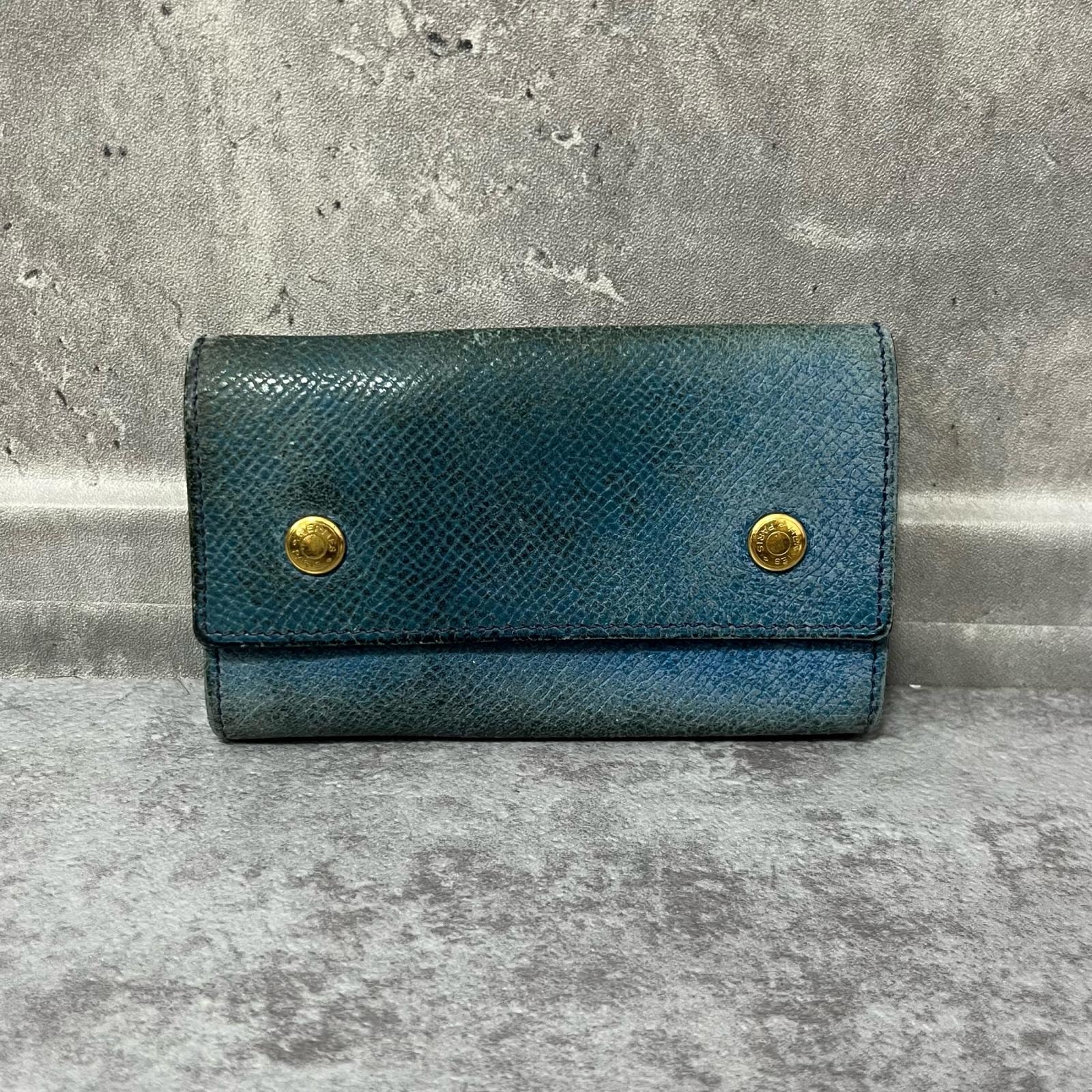 【HERMES】エルメス セリエ エテュイクレ6キーケース セリエモチーフ レザー フランス製 ブルー 青色 無地 ビジネスキーケース ブランドキーケース フォーマルキーケース ゴールド金具セリエボタンデザイン