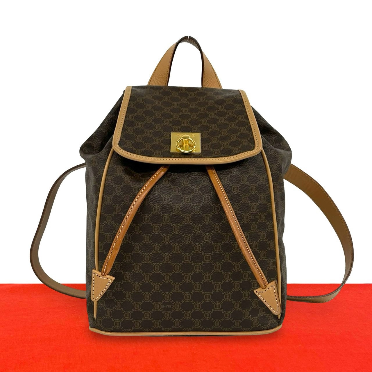 CELINE セリーヌ マカダム ブラゾン トリオンフ 柄 ロゴ リング金具 レザー PVC リュックサック ブラウン
43496