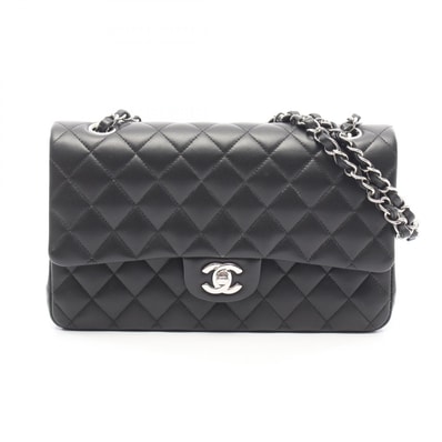 シャネル CHANEL マトラッセ Wフラップ ショルダーバッグ バッグ ラムスキン(羊革) レディース ブラック系 A01112 【中古】