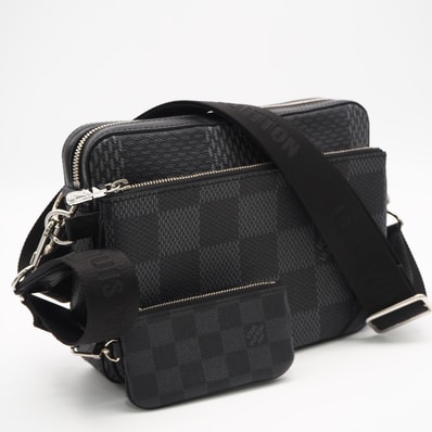 美品 LOUIS VUITTON ルイ・ヴィトン ダミエグラフィット3D トリオ メッセンジャー N50017 ショルダーバッグ ブラック グレー コーティングキャンバス レザー メンズ