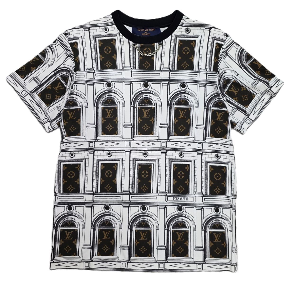 LOUIS VUITTON ルイ・ヴィトン フォルナセッティ(Fornasetti) コラボ  モノグラム 21AW 半袖Tシャツ RW212B M コットン ホワイト ブラック  メンズ【中古】
