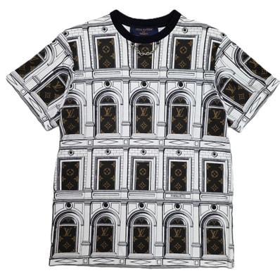 LOUIS VUITTON ルイ・ヴィトン フォルナセッティ(Fornasetti) コラボ モノグラム 21AW 半袖Tシャツ RW212B M コットン ホワイト ブラック メンズ【中古】