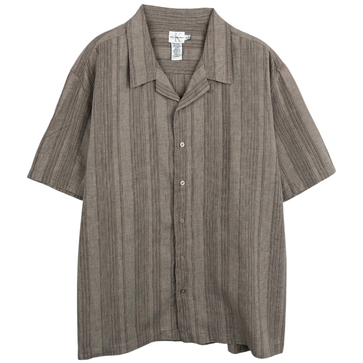 古着 90~00年代 カルバンクライン Calvin klein JEANS ストライプ柄 マルチストライプ 半袖 オープンカラー リネン×コットンシャツ ボックスシャツ メンズXL相当/eaa663881