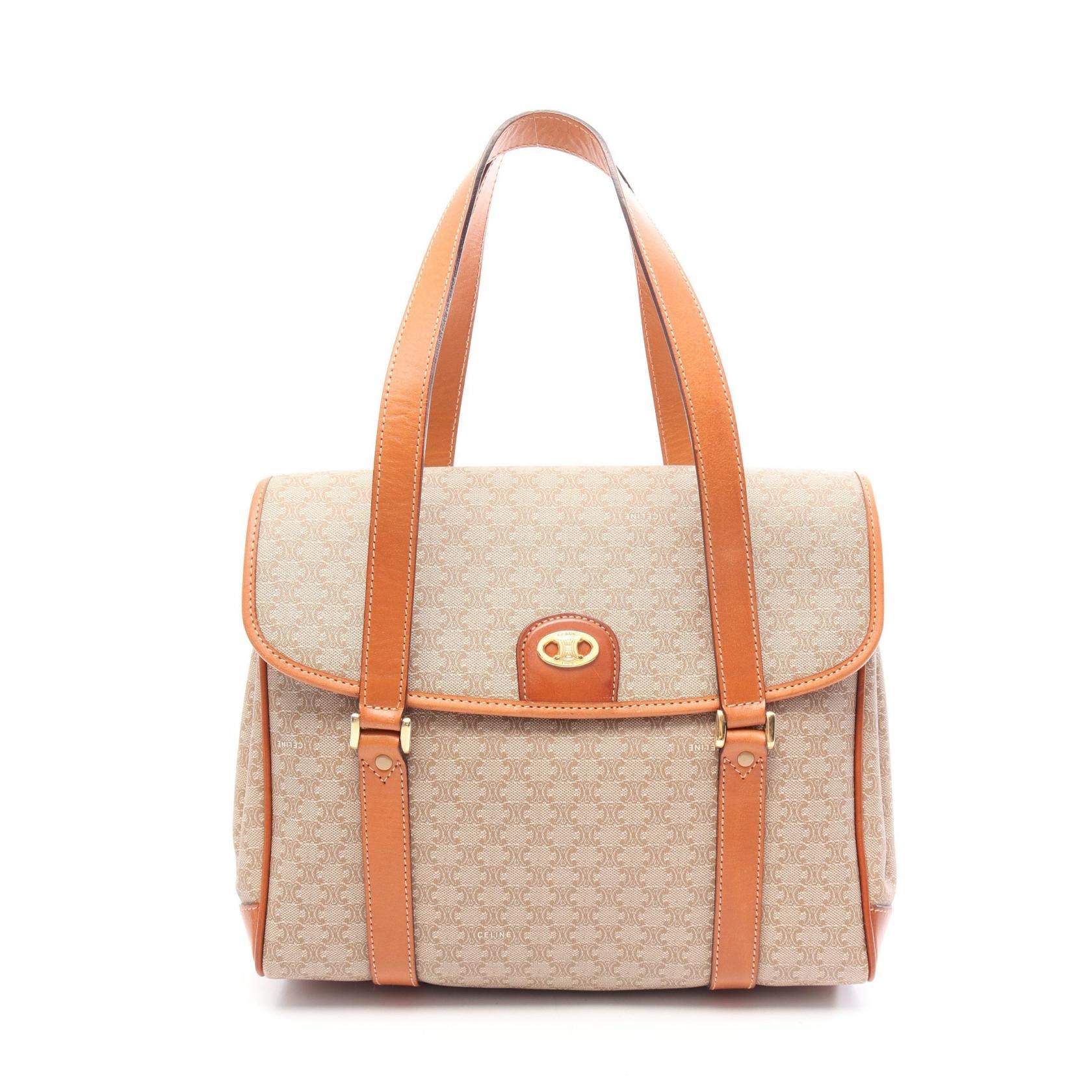 セリーヌ CELINE マカダム ハンドバッグ バッグ PVCコーティングキャンバス レザー レディース ベージュ系 / ブラウン系 【中古】