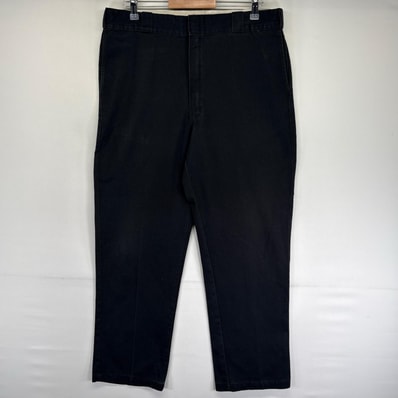 古着 ディッキーズ Dickies パンツ ストレート ジッパーフライ センタープレス ワンポイントロゴ 874 w38 L32 ブラック系 メンズ