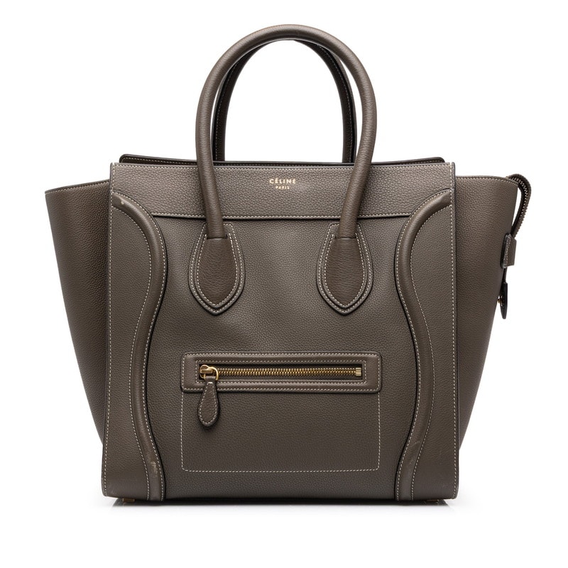セリーヌ ラゲージ ミニショッパー ハンドバッグ カーキ グレー系 レザー レディース CELINE 中古