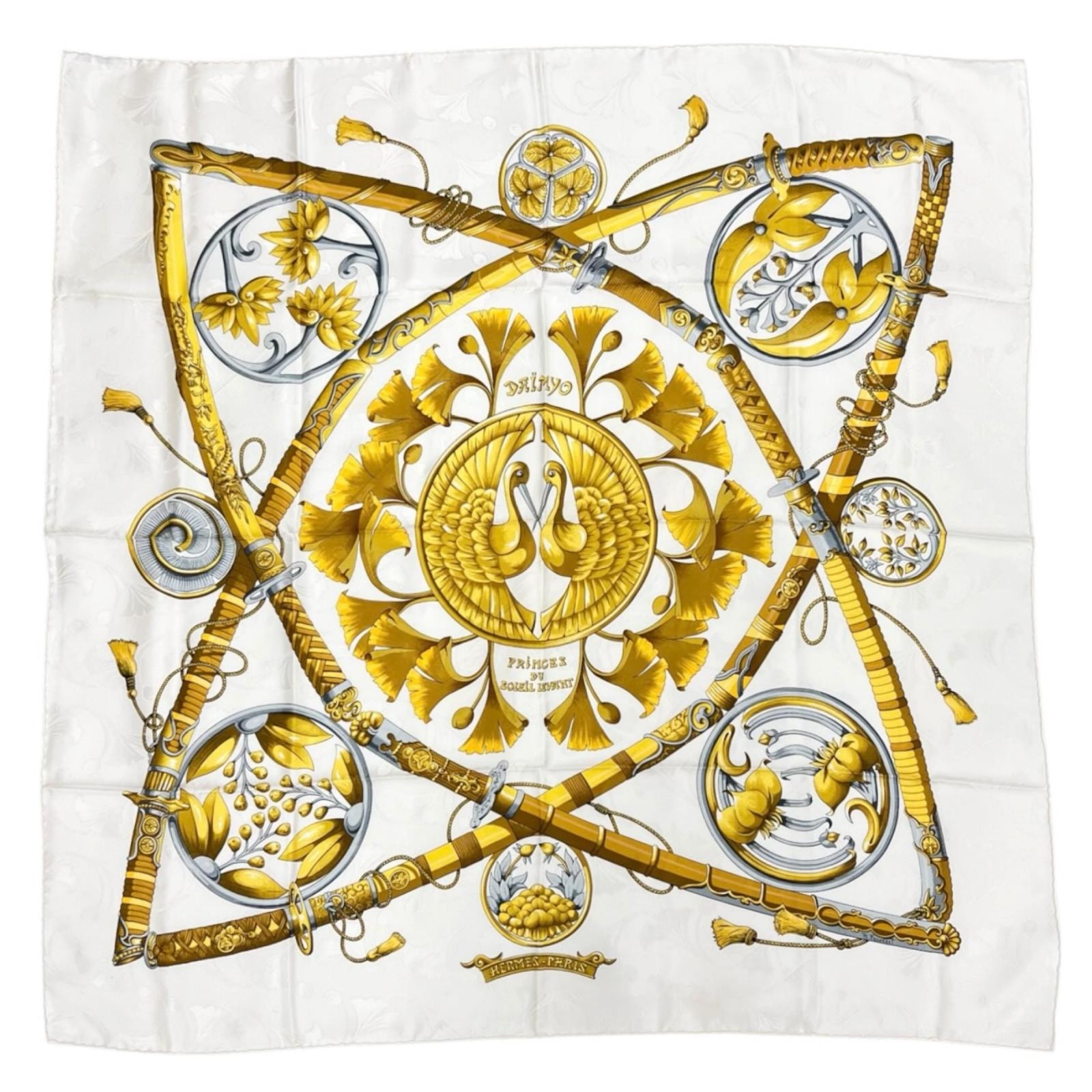 HERMES エルメス カレ90 スカーフ シルク ホワイト レディース DAIMYO PRINCES DU SOLEIL LEVANT(大名 - 日出る国の皇子)【中古】