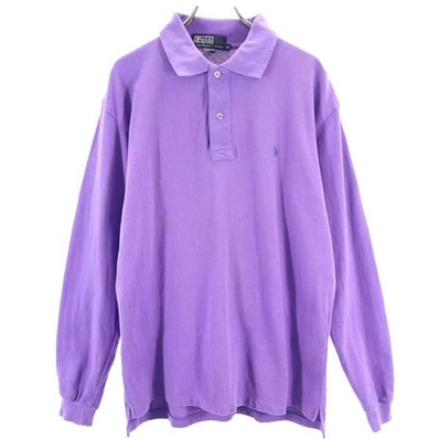 Polo by Ralph Lauren ポロバイラルフローレン ロゴ刺繍 長袖 ポロシャツ M 紫 鹿の子