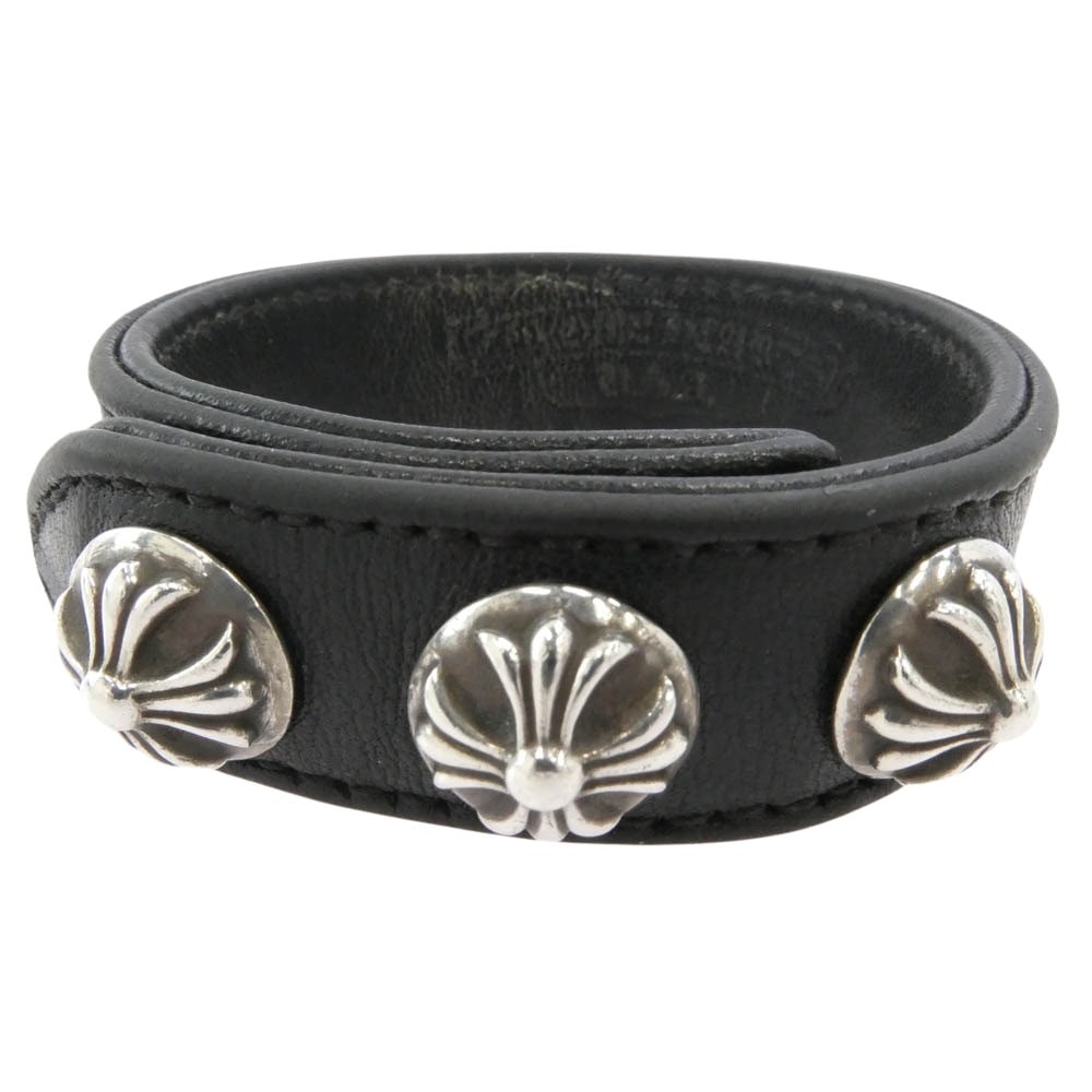 Chrome Hearts 3 Button 2 Snap Leather Bracelet "Black/Silver"