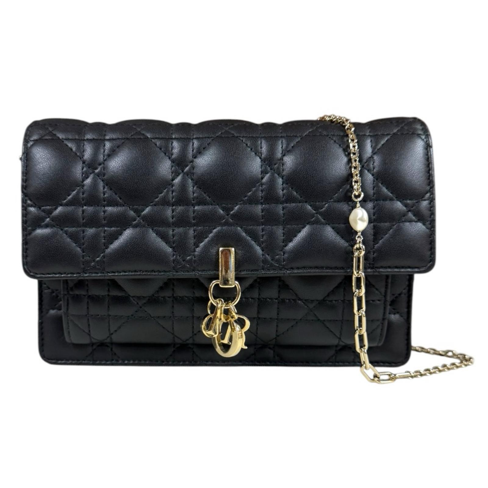 ディオール My Dior デイリーチェーンポーチ カナージュ ショルダーバッグ ラムスキン S0937ONMJ_M900 ブラック レディース Dior  中古