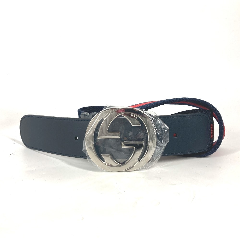 グッチ GUCCI GG インターロッキングG 411924 ベルト アクセサリー ズボン用ベルト ベルト レザー/キャンバス ネイビー